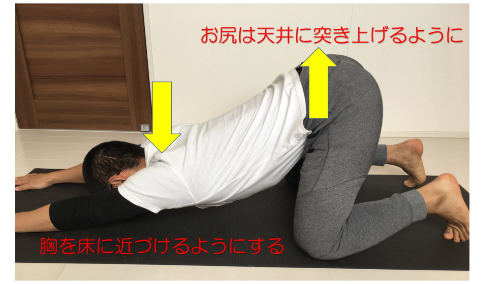 背中の柔らかさを上げるストレッチを実践する男性